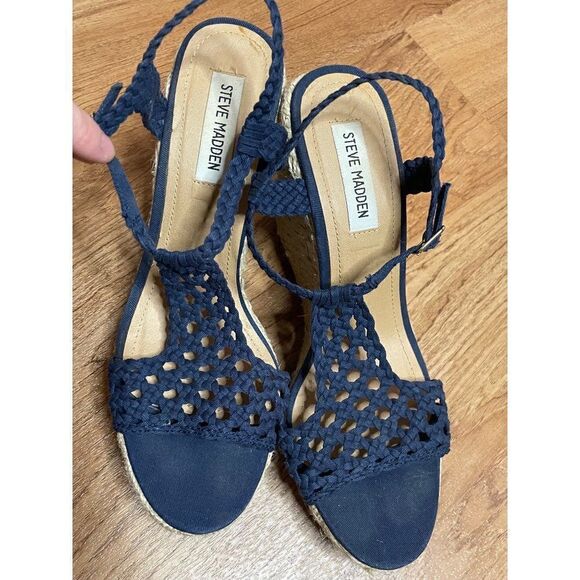 Steve Madden blue mango crochet wedge heel espadrilles - Picture 7 of 9